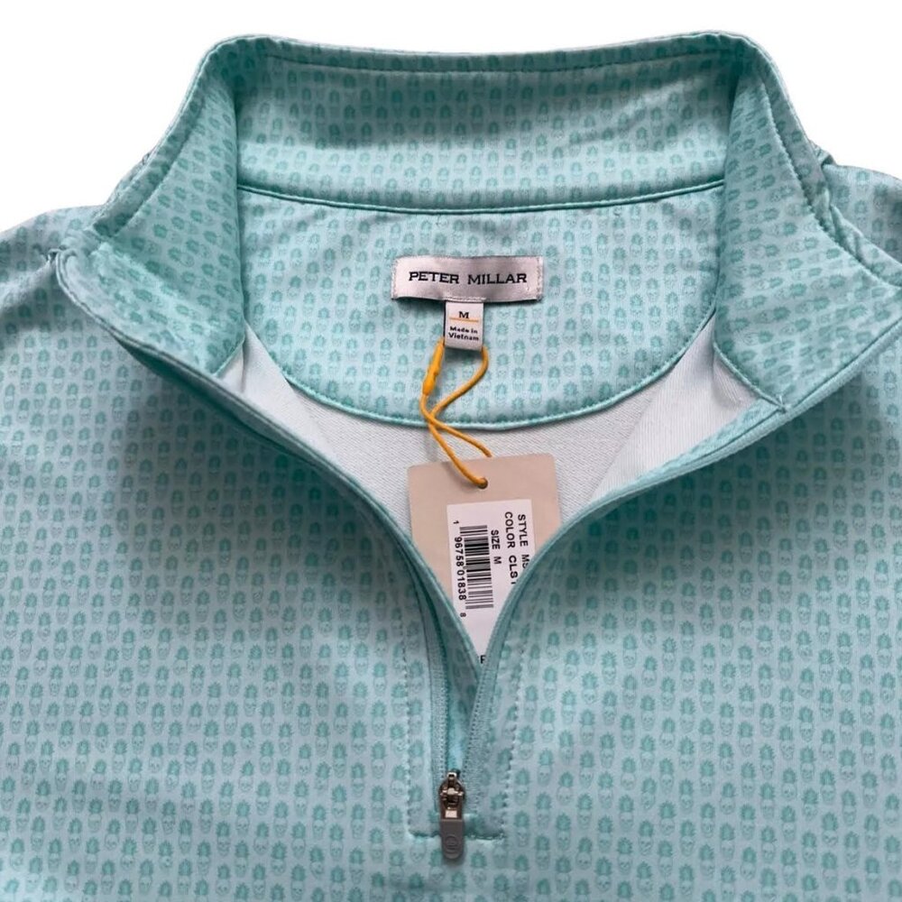 Peter Millar Perth Piña Skullada Performance 1/4 Zip in Celest-Men's Medium-NWT